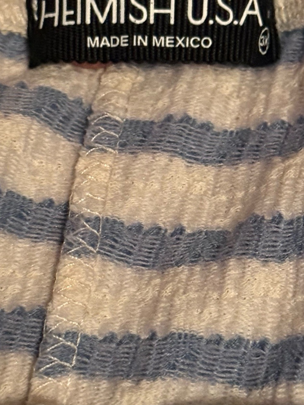 HEIMISH USA Jacquard Striped Top & Short SET in Cream/Blue 3X - Picture 11 of 17